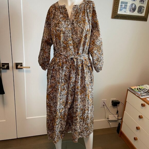 Anthropologie See U Soon 3/4 Slv Boat Nk Split V Cotton Floral Print Dress S/M - Picture 4 of 16